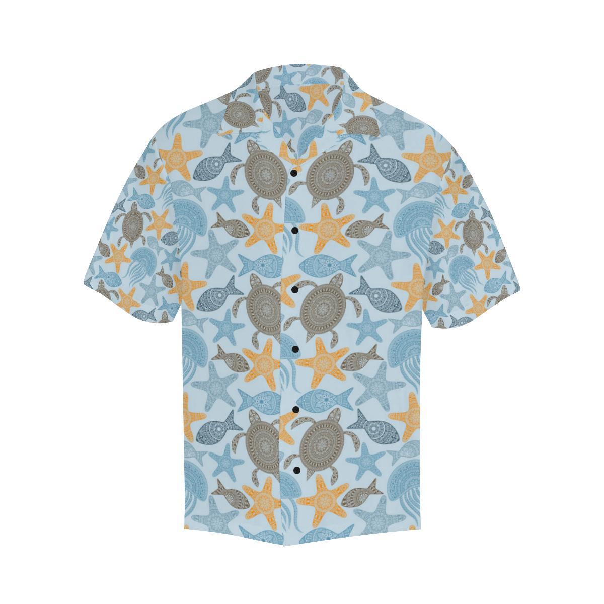 Polynesian Jellyfish Turtle Print Men Aloha Hawaiian Shirt