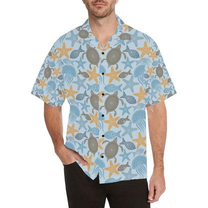 Polynesian Jellyfish Turtle Print Men Aloha Hawaiian Shirt