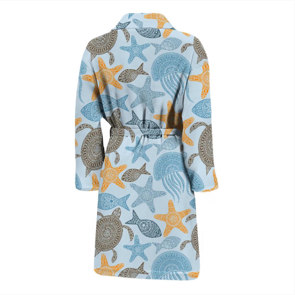 Polynesian Jellyfish Turtle Print Men Bath Robe-JTAMIGO.COM