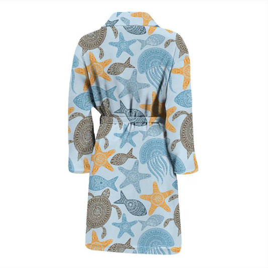Polynesian Jellyfish Turtle Print Men Bath Robe-JTAMIGO.COM