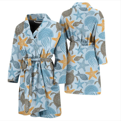 Polynesian Jellyfish Turtle Print Men Bath Robe-JTAMIGO.COM