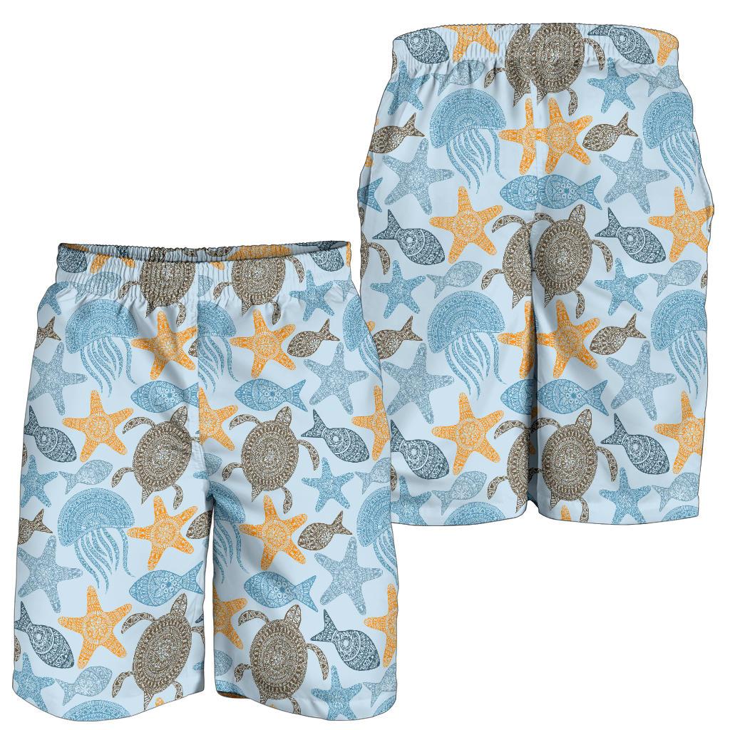 Polynesian Jellyfish Turtle Print Mens Shorts-JTAMIGO.COM