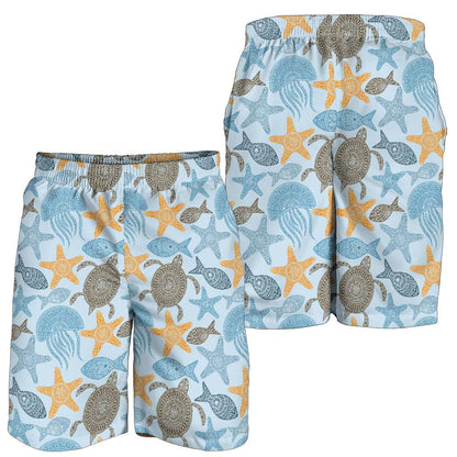 Polynesian Jellyfish Turtle Print Mens Shorts-JTAMIGO.COM