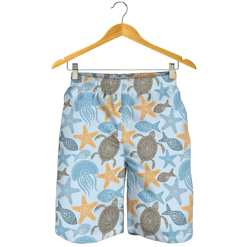 Polynesian Jellyfish Turtle Print Mens Shorts-JTAMIGO.COM
