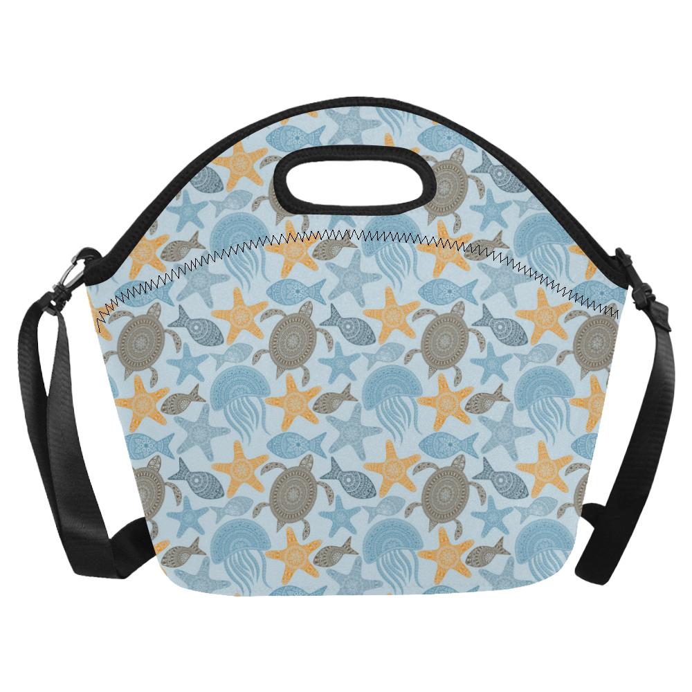 Polynesian Jellyfish Turtle Print Neoprene Lunch Bag (Model 1669)(Large)-JTAMIGO.COM