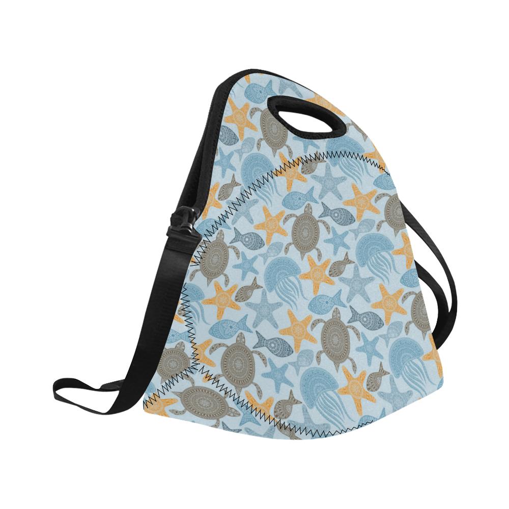 Polynesian Jellyfish Turtle Print Neoprene Lunch Bag (Model 1669)(Large)-JTAMIGO.COM