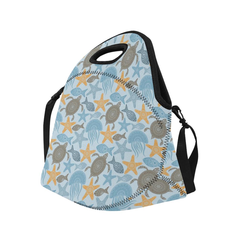 Polynesian Jellyfish Turtle Print Neoprene Lunch Bag (Model 1669)(Large)-JTAMIGO.COM