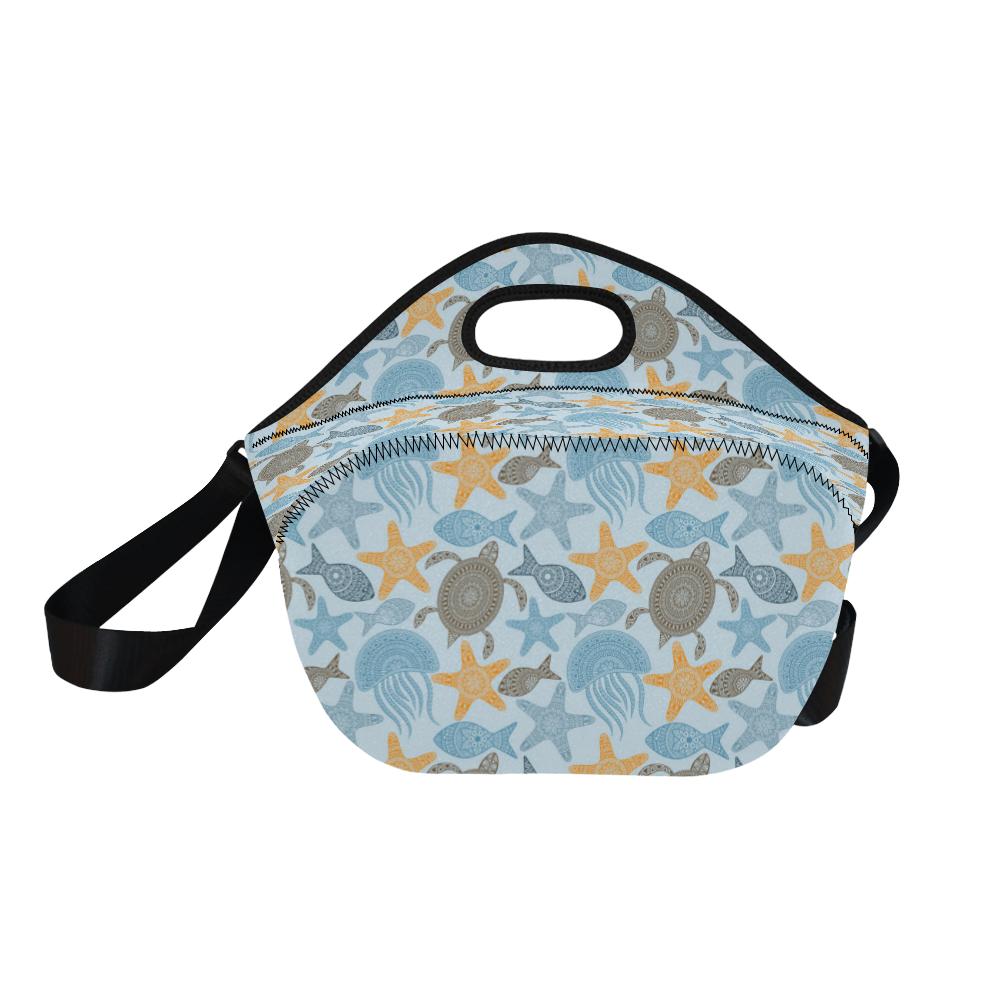 Polynesian Jellyfish Turtle Print Neoprene Lunch Bag (Model 1669)(Large)-JTAMIGO.COM