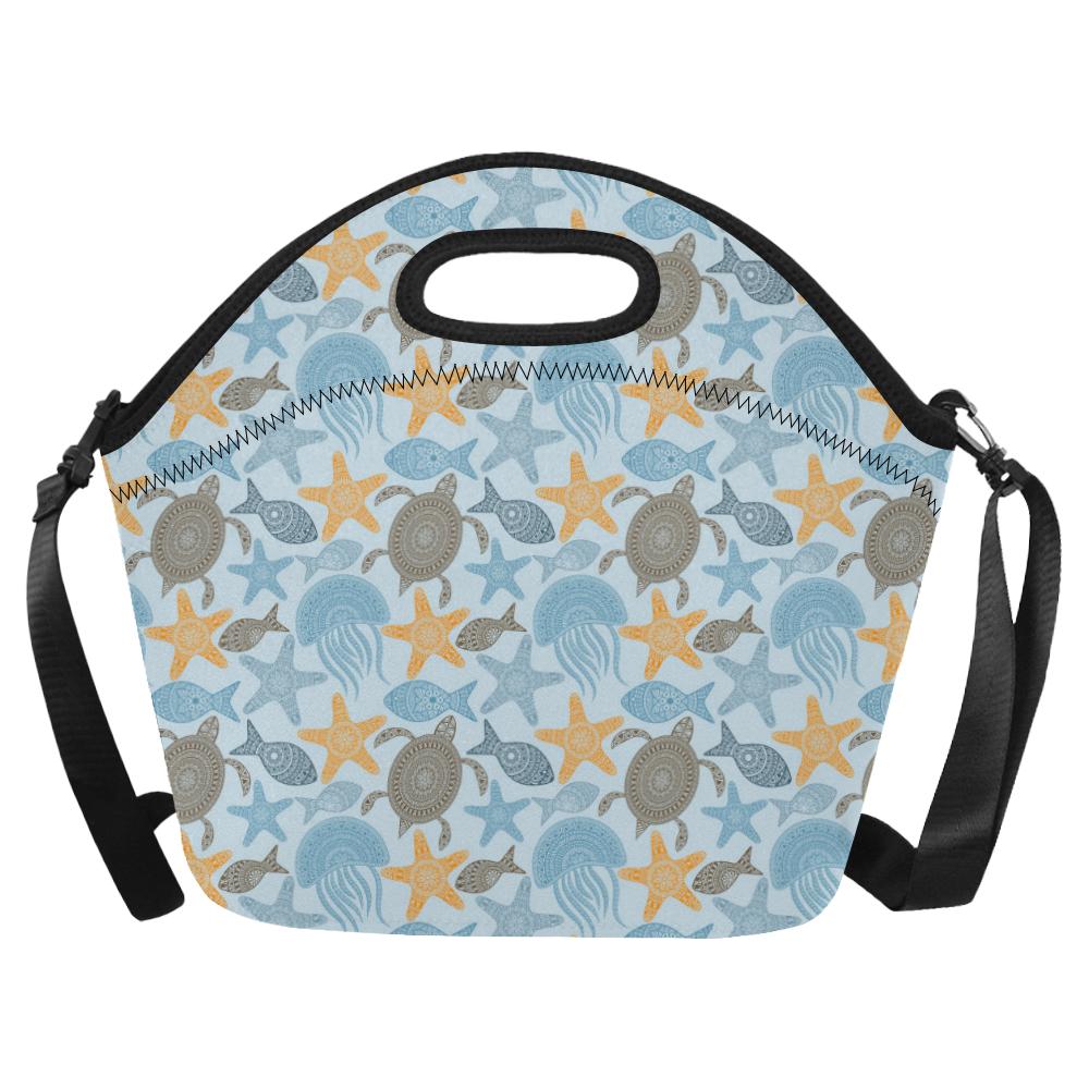 Polynesian Jellyfish Turtle Print Neoprene Lunch Bag (Model 1669)(Large)-JTAMIGO.COM