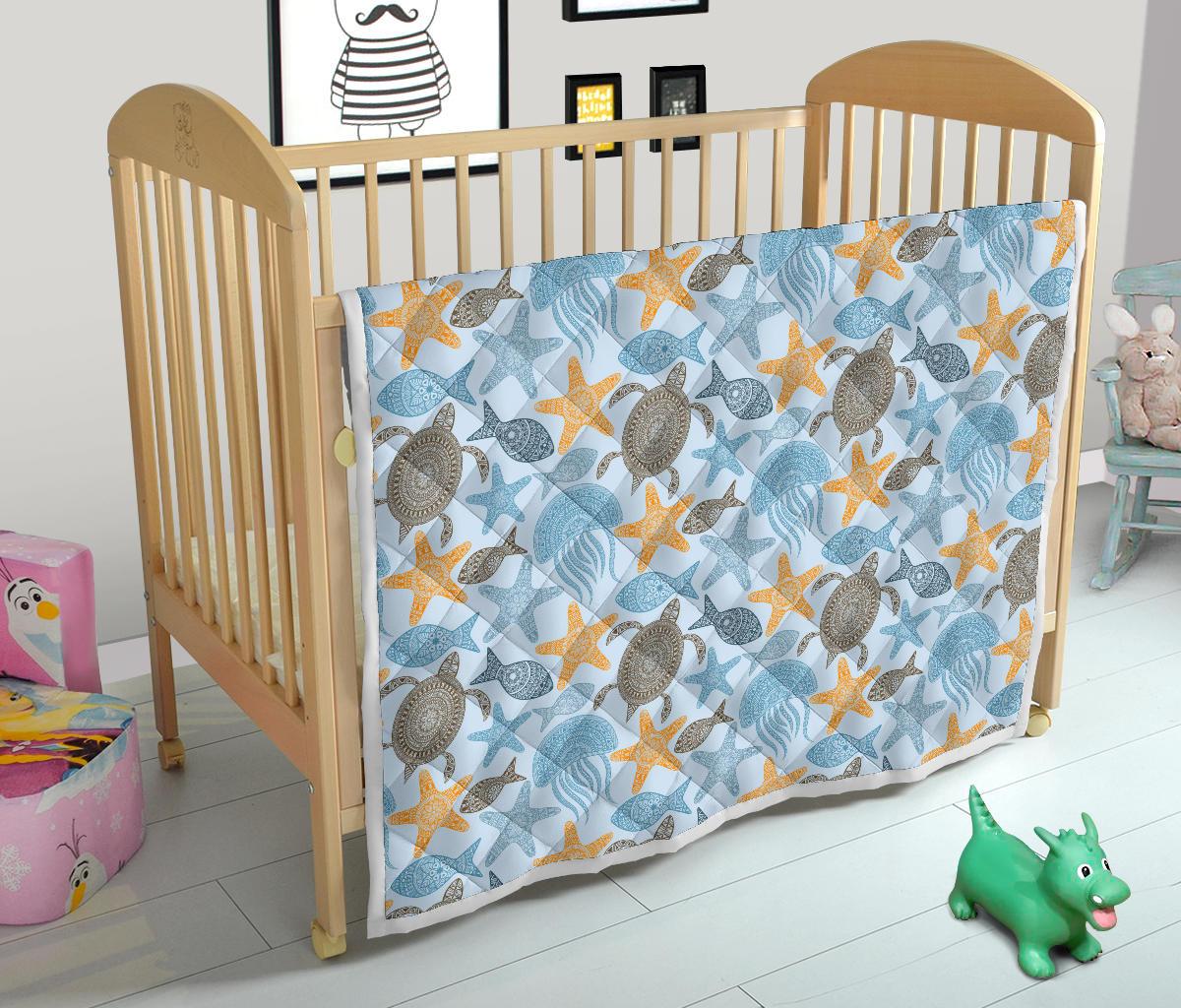 Polynesian Jellyfish Turtle Print Premium Quilt-JTAMIGO.COM