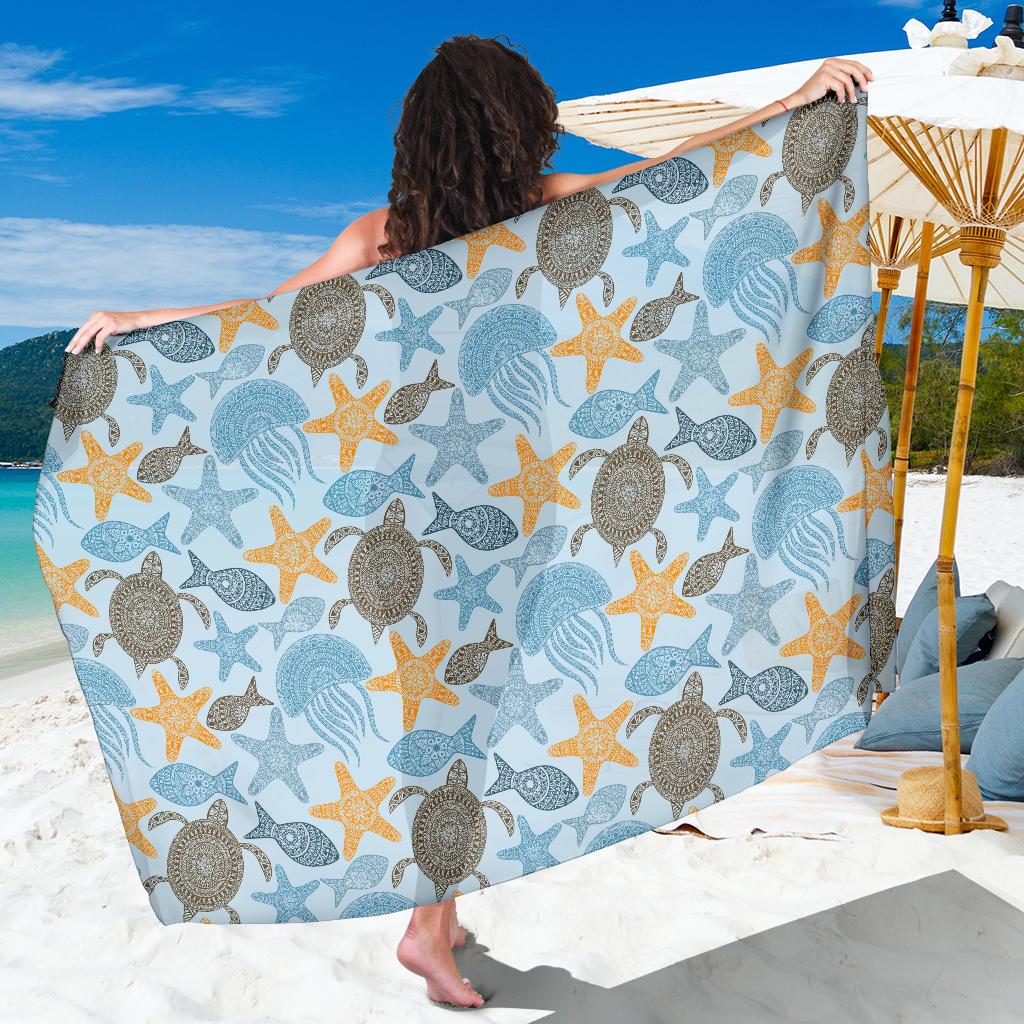 Polynesian Jellyfish Turtle Print Sarong Pareo Wrap