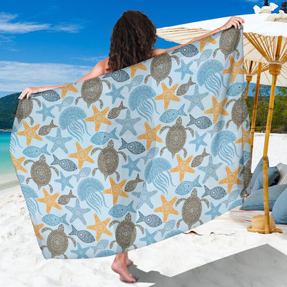 Polynesian Jellyfish Turtle Print Sarong Pareo Wrap