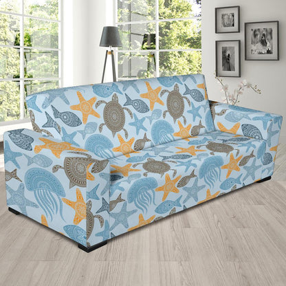 Polynesian Jellyfish Turtle Print Sofa Slipcover-JTAMIGO.COM