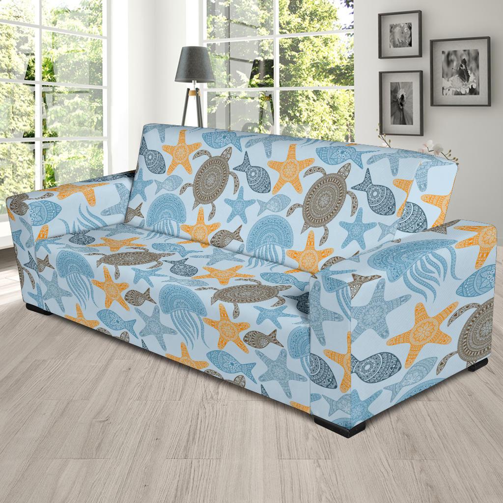 Polynesian Jellyfish Turtle Print Sofa Slipcover-JTAMIGO.COM