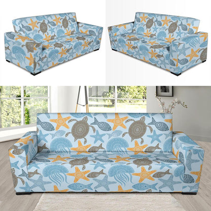 Polynesian Jellyfish Turtle Print Sofa Slipcover-JTAMIGO.COM