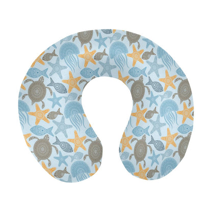 Polynesian Jellyfish Turtle Print U-Shaped Travel Neck Pillow-JTAMIGO.COM