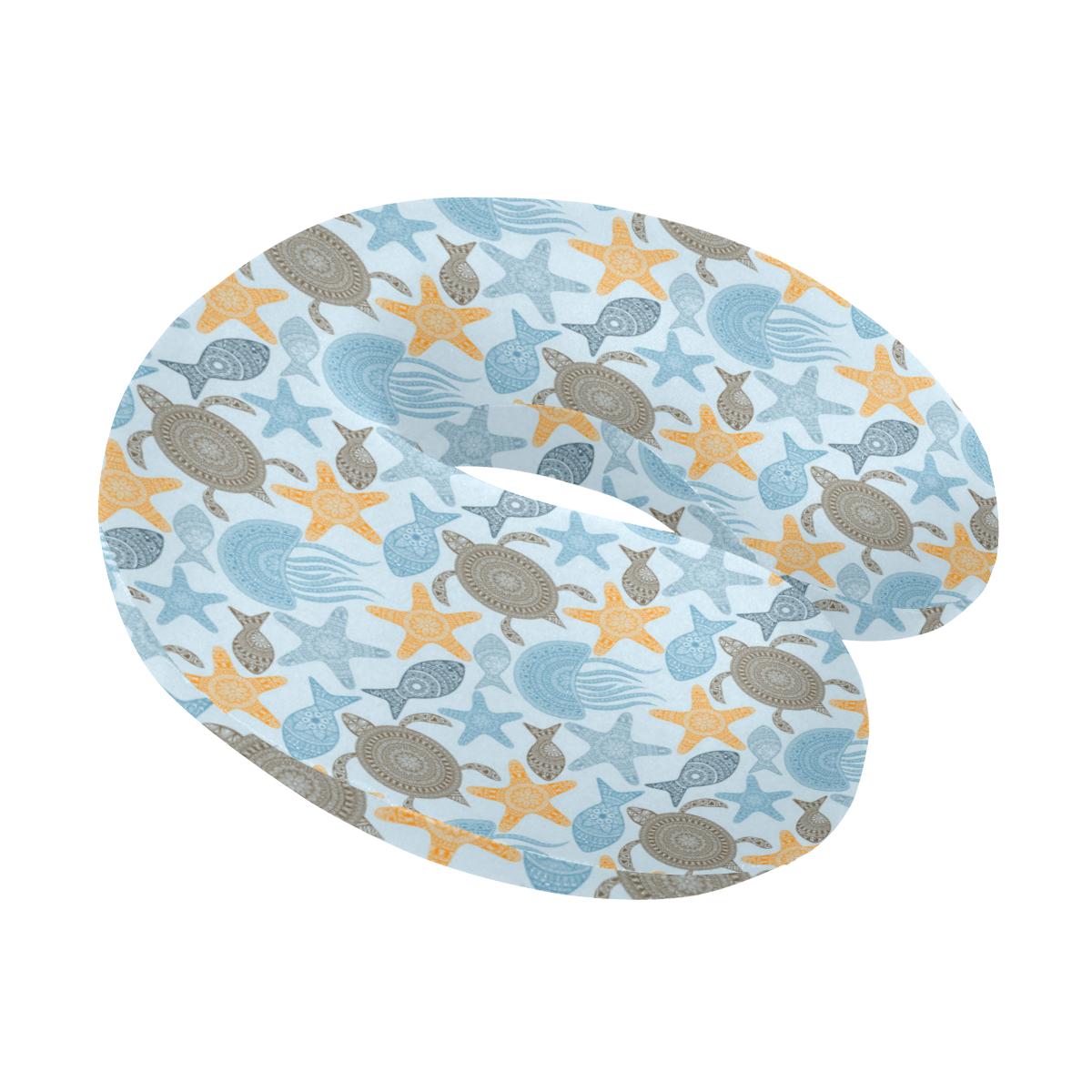 Polynesian Jellyfish Turtle Print U-Shaped Travel Neck Pillow-JTAMIGO.COM