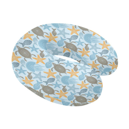 Polynesian Jellyfish Turtle Print U-Shaped Travel Neck Pillow-JTAMIGO.COM