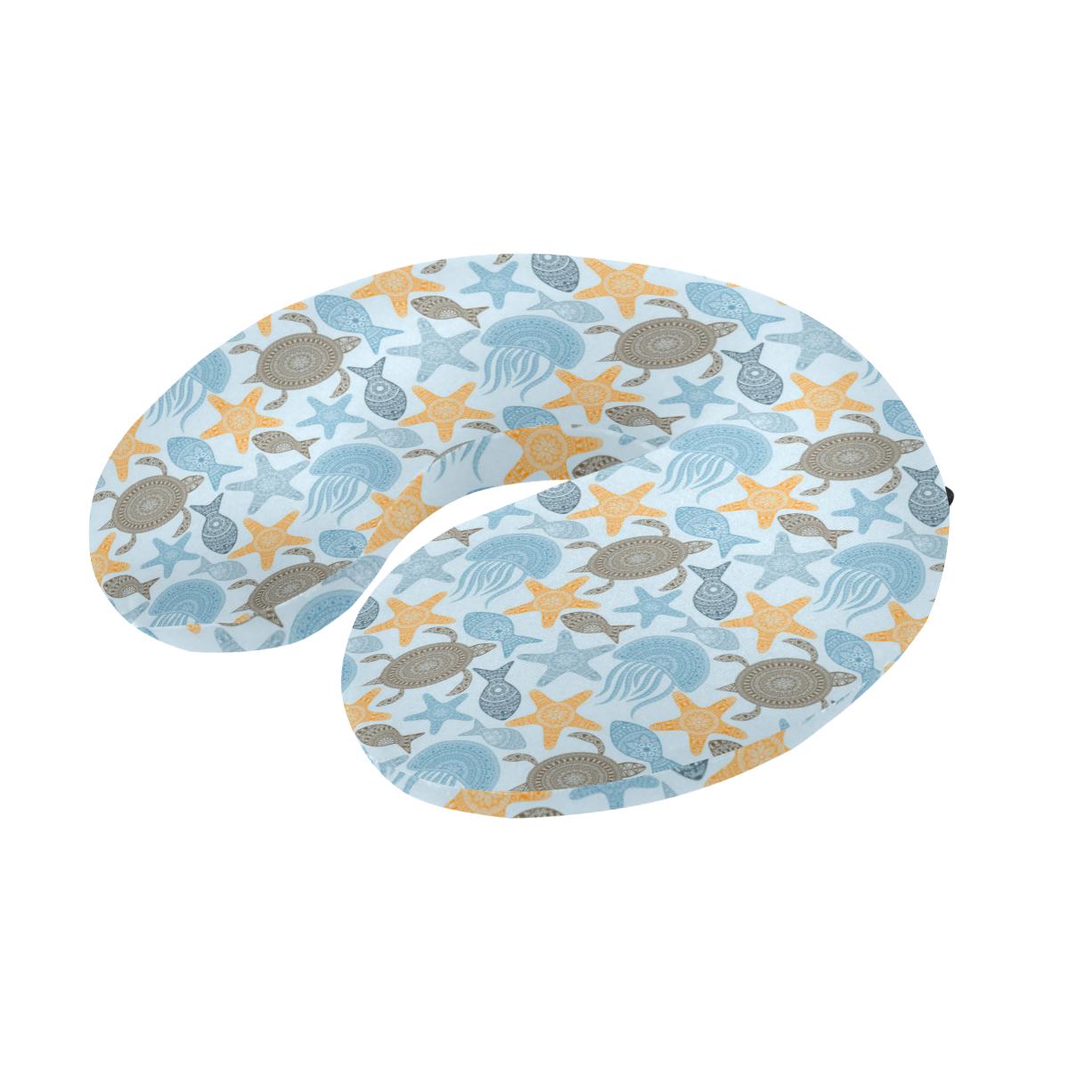 Polynesian Jellyfish Turtle Print U-Shaped Travel Neck Pillow-JTAMIGO.COM