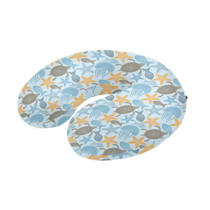 Polynesian Jellyfish Turtle Print U-Shaped Travel Neck Pillow-JTAMIGO.COM