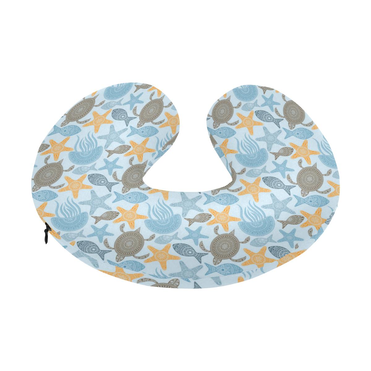 Polynesian Jellyfish Turtle Print U-Shaped Travel Neck Pillow-JTAMIGO.COM