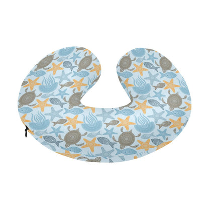 Polynesian Jellyfish Turtle Print U-Shaped Travel Neck Pillow-JTAMIGO.COM