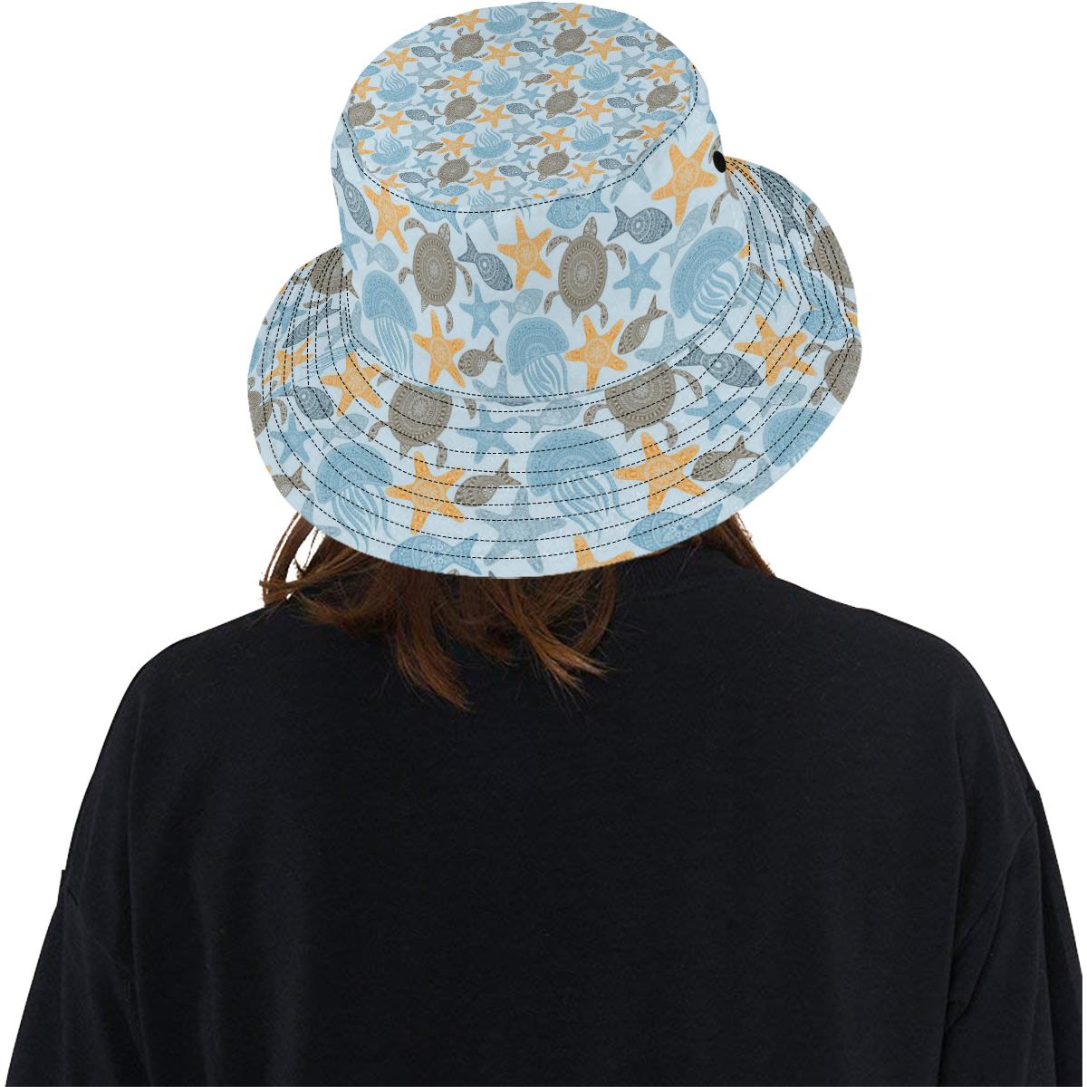 Polynesian Jellyfish Turtle Print Unisex Bucket Hat