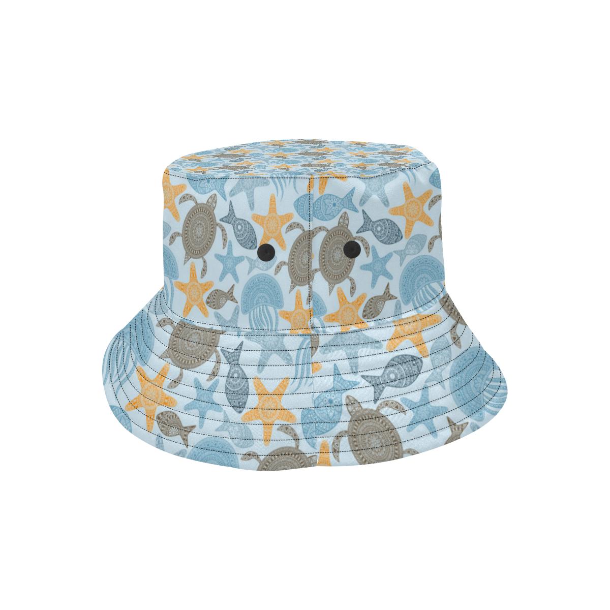 Polynesian Jellyfish Turtle Print Unisex Bucket Hat