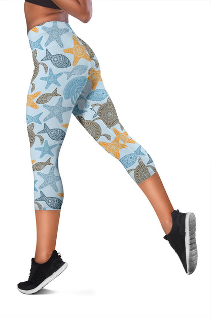 Polynesian Jellyfish Turtle Print Women Capris