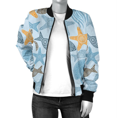 Polynesian Jellyfish Turtle Print Women Casual Bomber Jacket