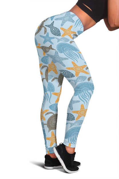 Polynesian Jellyfish Turtle Print Women Leggings