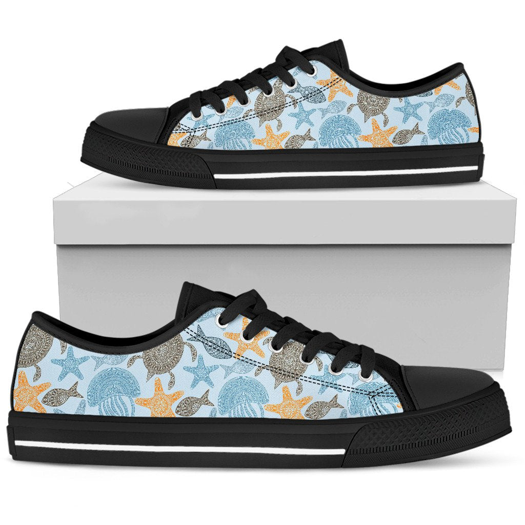 Polynesian Jellyfish Turtle Print Women Low Top Shoes-JTAMIGO.COM
