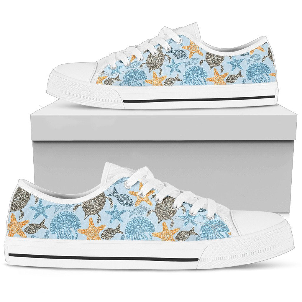Polynesian Jellyfish Turtle Print Women Low Top Shoes-JTAMIGO.COM