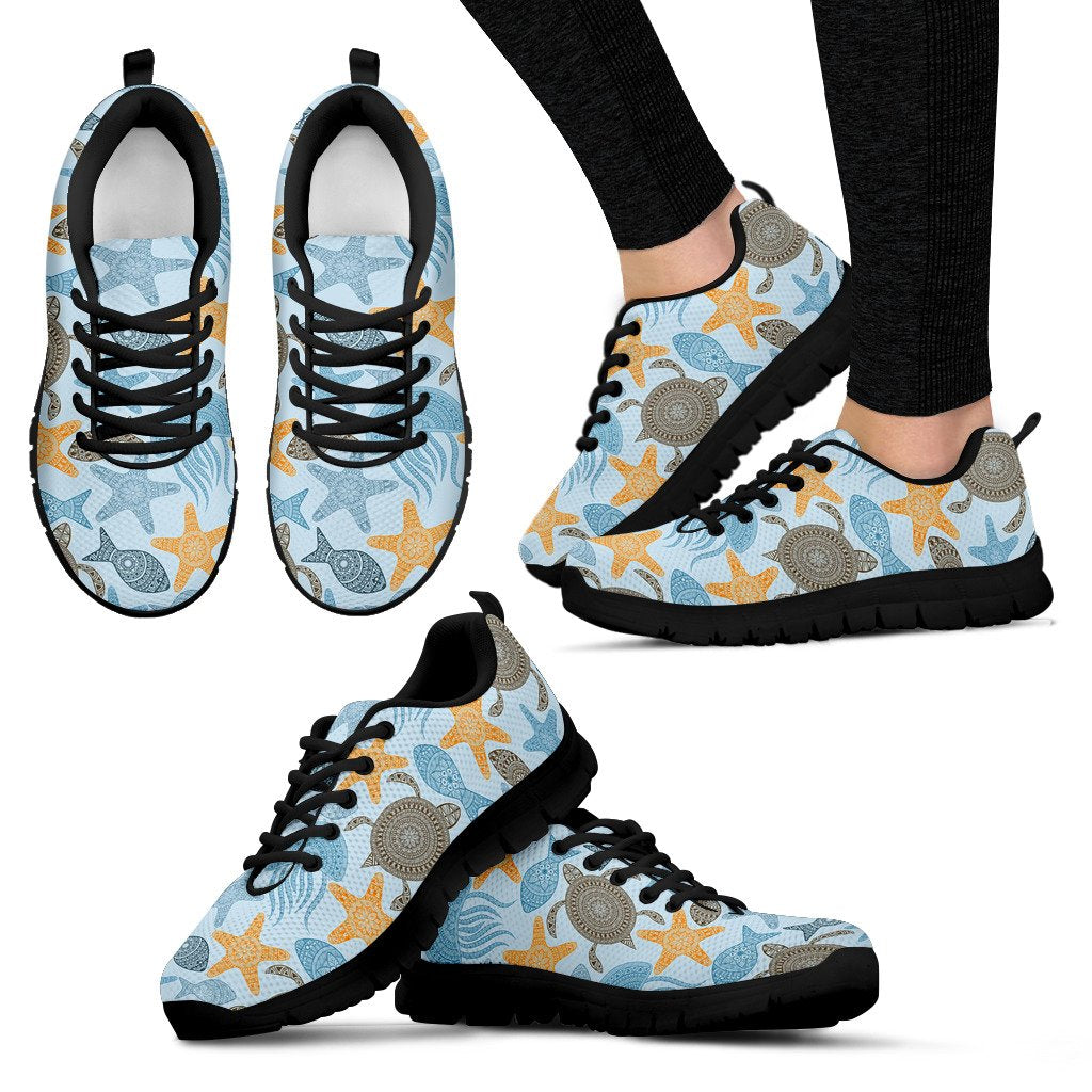 Polynesian Jellyfish Turtle Print Women Sneakers Shoes