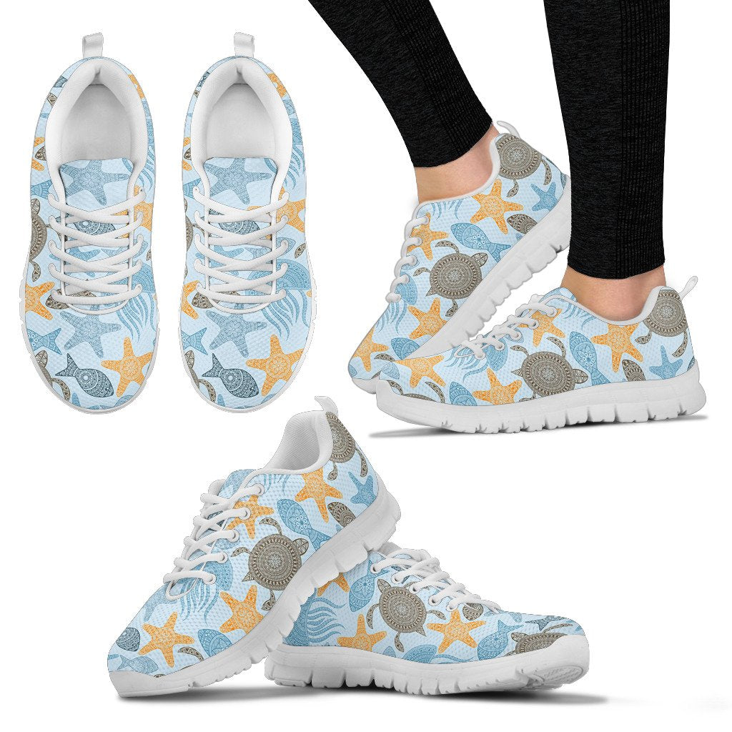 Polynesian Jellyfish Turtle Print Women Sneakers Shoes