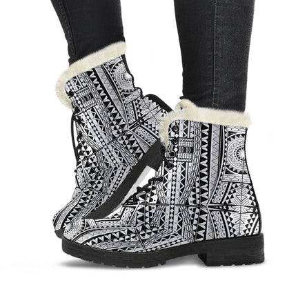 Polynesian Tattoo Design Faux Fur Leather Boots-JTAMIGO.COM