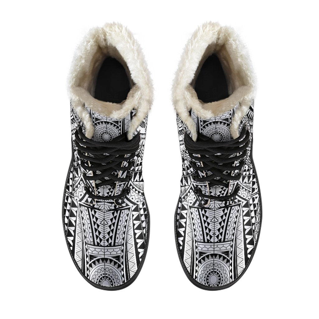 Polynesian Tattoo Design Faux Fur Leather Boots-JTAMIGO.COM