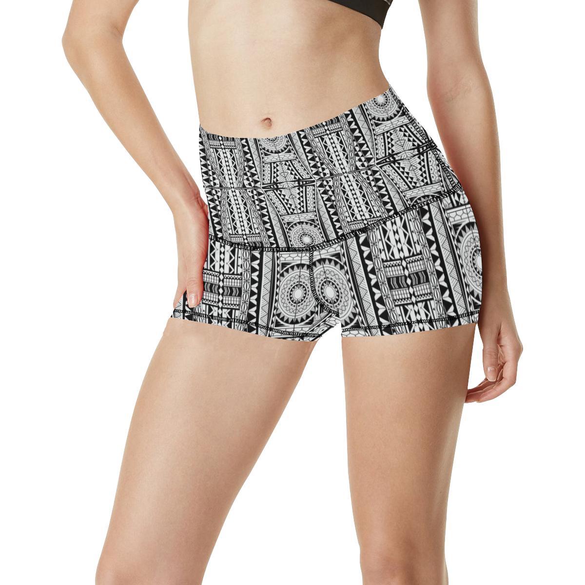 Polynesian Tattoo Design High Waisted Spandex Shorts-JTAMIGO.COM