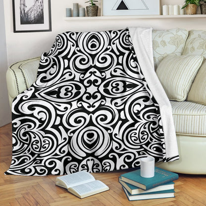 Polynesian Tattoo Pattern Fleece Blanket