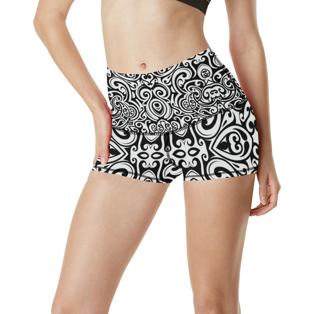 Polynesian Tattoo Pattern High Waisted Spandex Shorts-JTAMIGO.COM