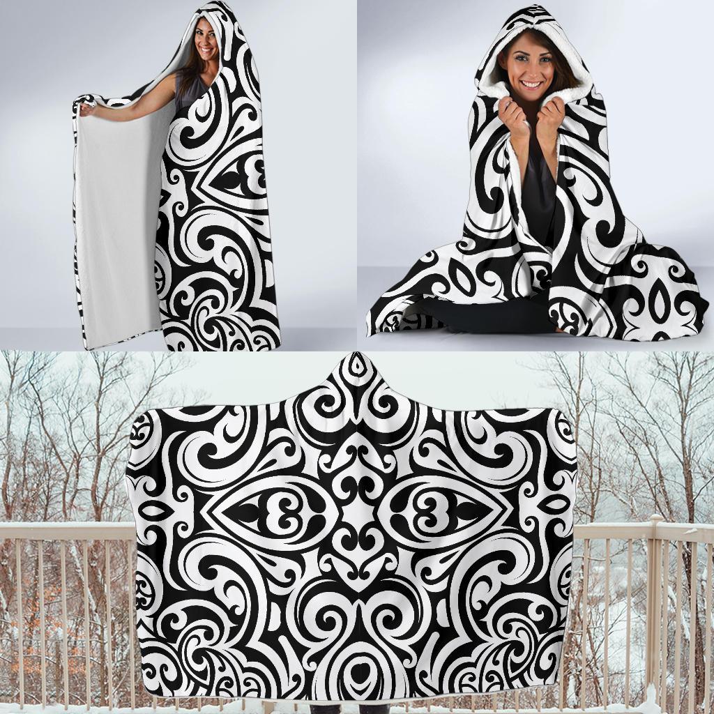 Polynesian Tattoo Pattern Hooded Blanket-JTAMIGO.COM