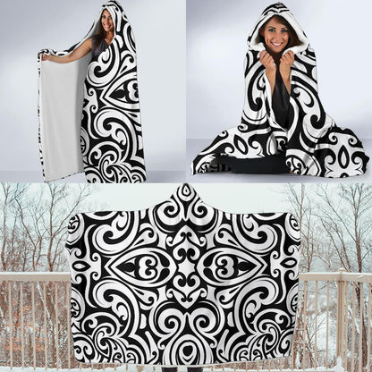 Polynesian Tattoo Pattern Hooded Blanket-JTAMIGO.COM