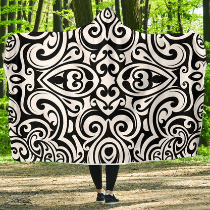 Polynesian Tattoo Pattern Hooded Blanket-JTAMIGO.COM