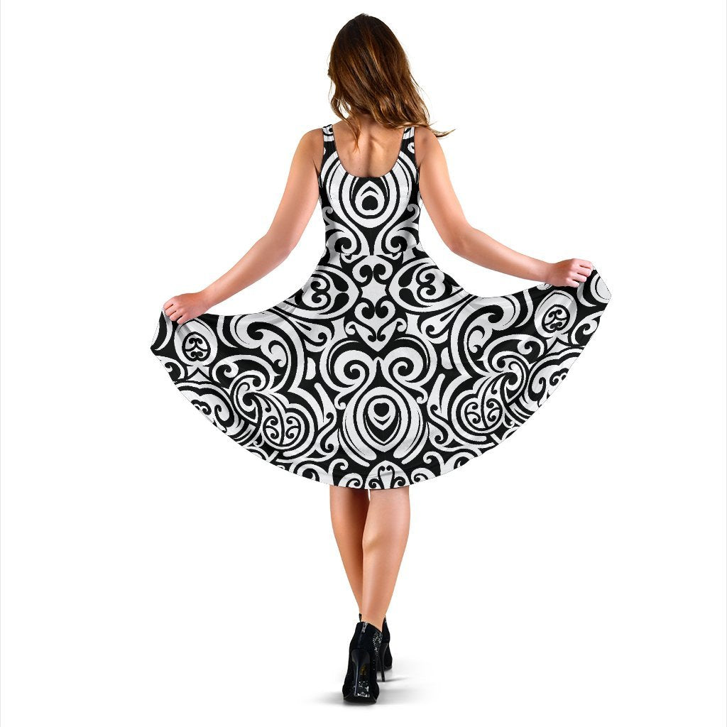 Polynesian Tattoo Pattern Sleeveless Dress