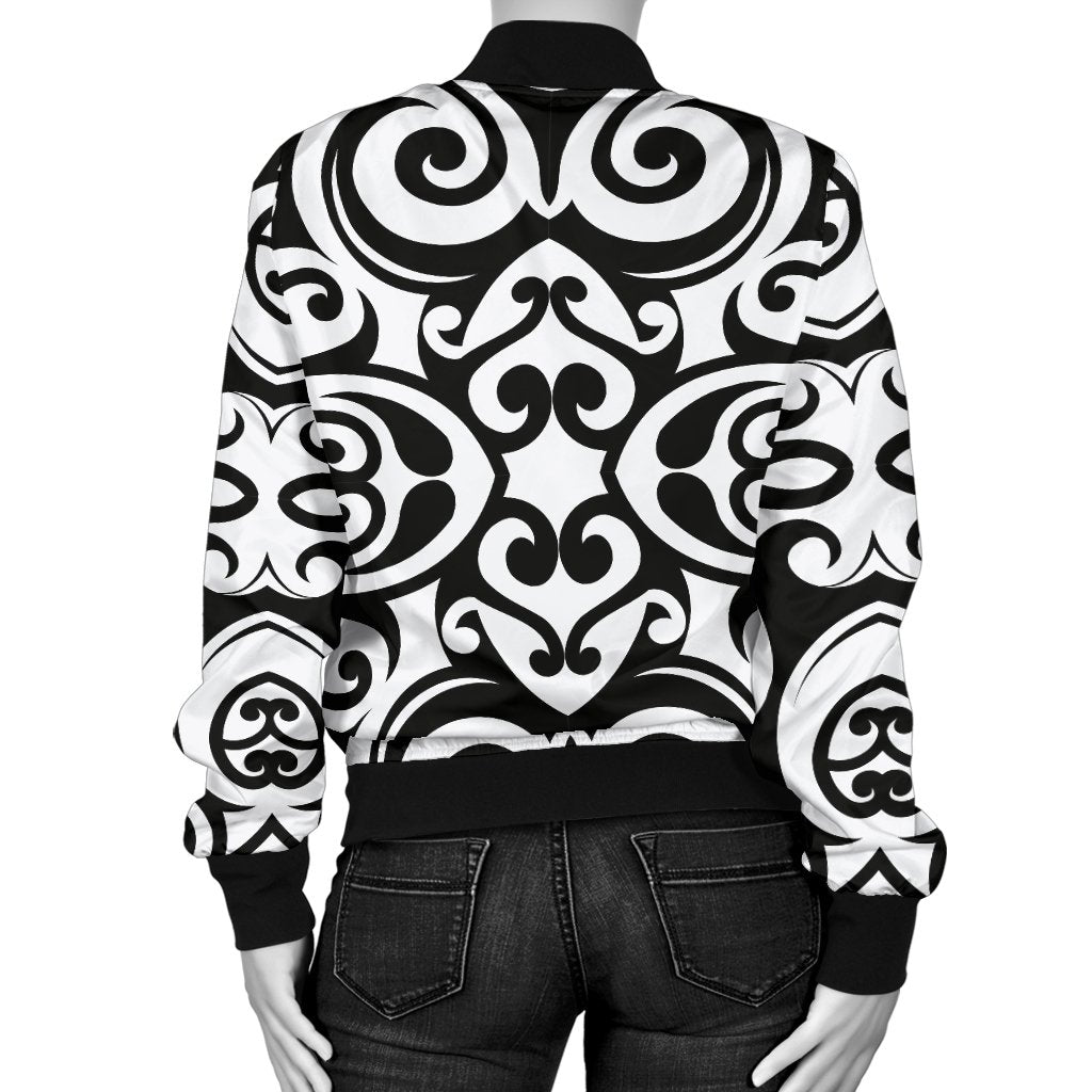 Polynesian Tattoo Pattern Women Casual Bomber Jacket