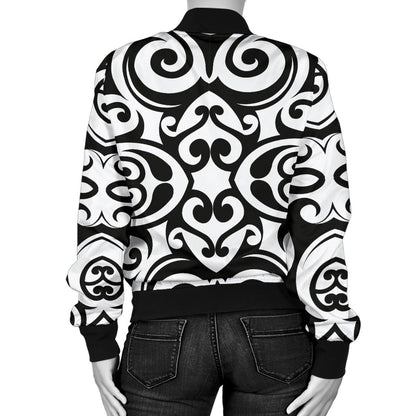 Polynesian Tattoo Pattern Women Casual Bomber Jacket
