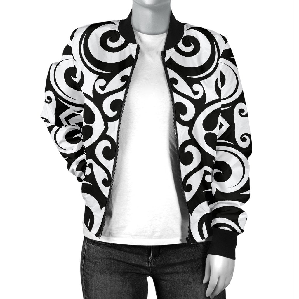 Polynesian Tattoo Pattern Women Casual Bomber Jacket