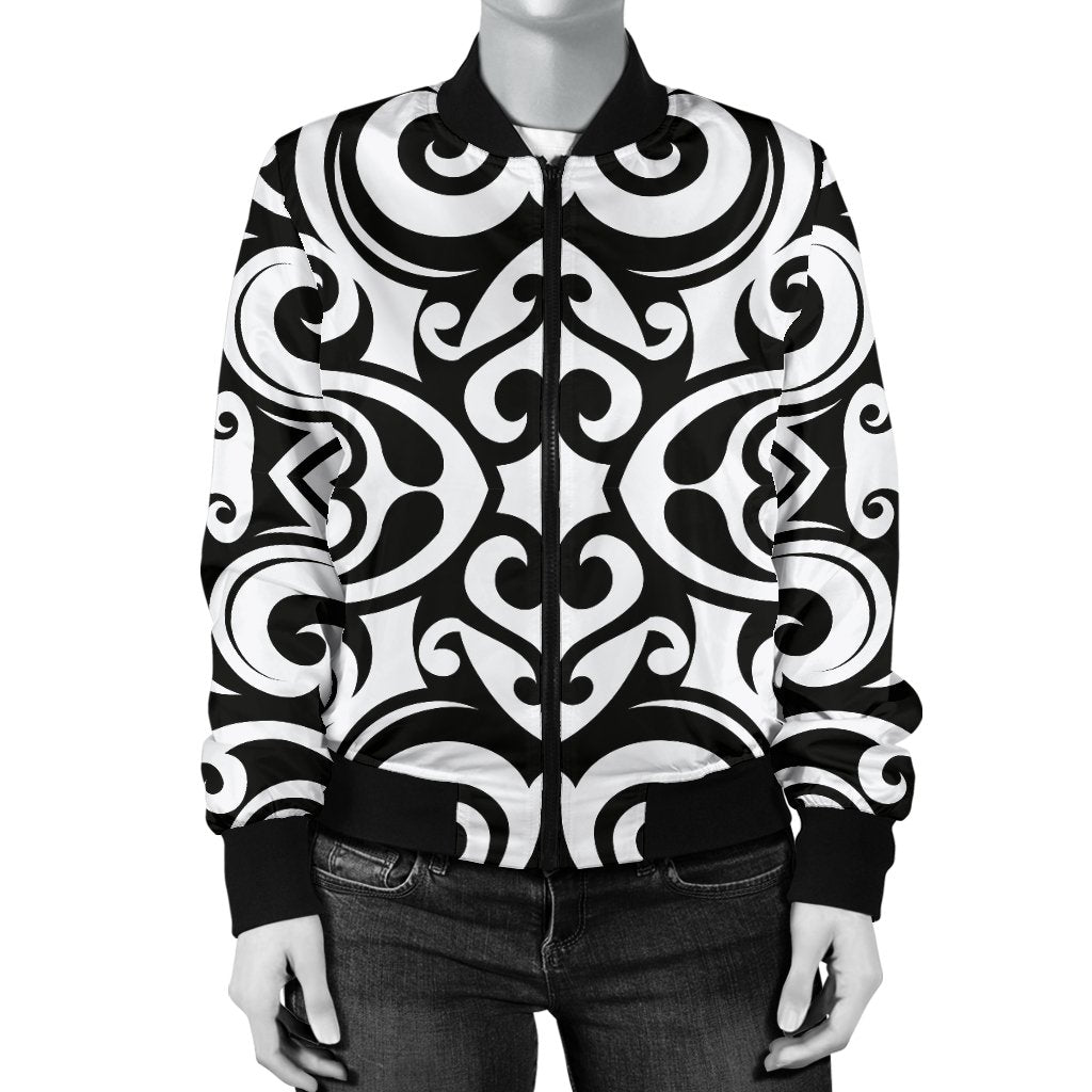 Polynesian Tattoo Pattern Women Casual Bomber Jacket