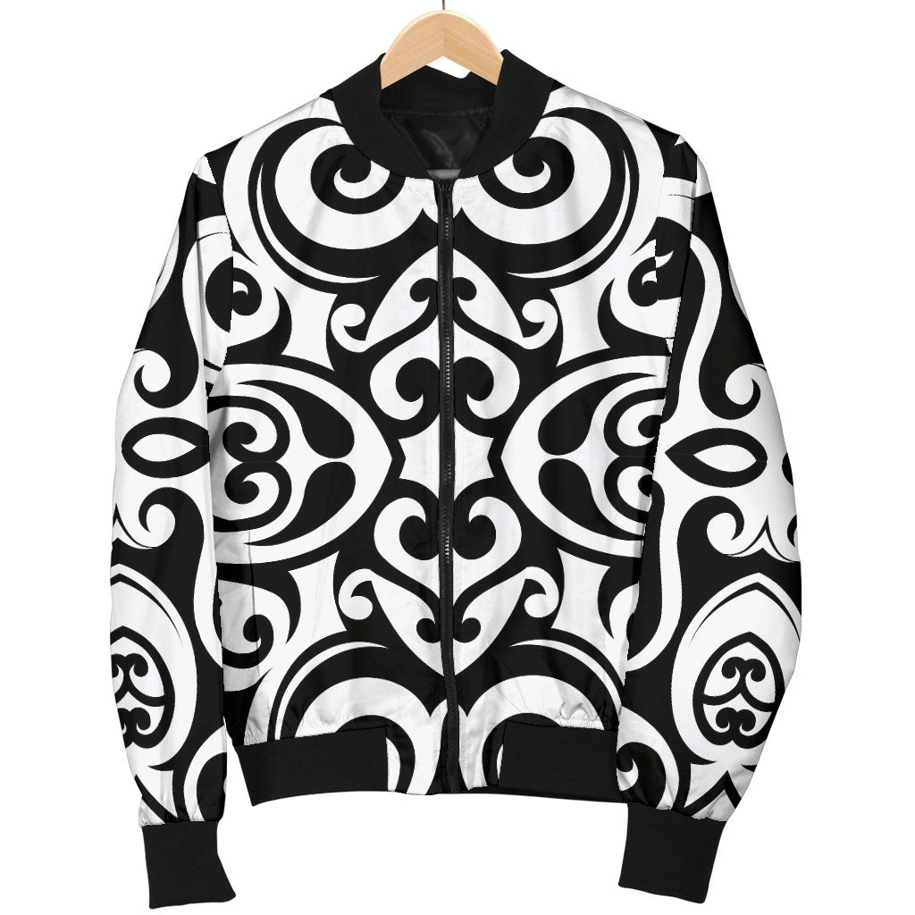 Polynesian Tattoo Pattern Women Casual Bomber Jacket