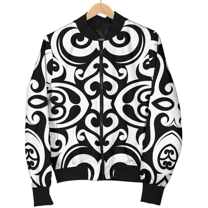 Polynesian Tattoo Pattern Women Casual Bomber Jacket